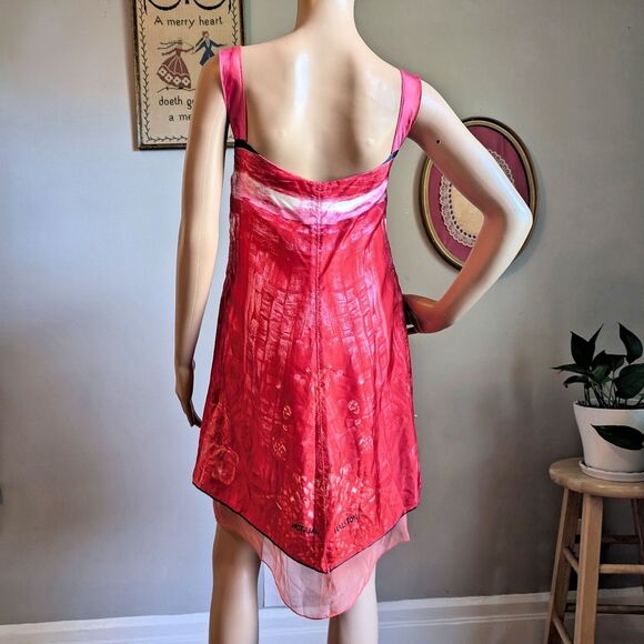 Vintage Launch by Susan Young Halston Print Mini Dress Silk Bow Pink Coquette L - Picture 3 of 16